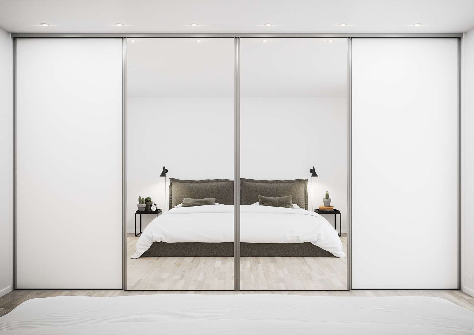 Garderobe skydelåger hvidt spejl, alu ramme